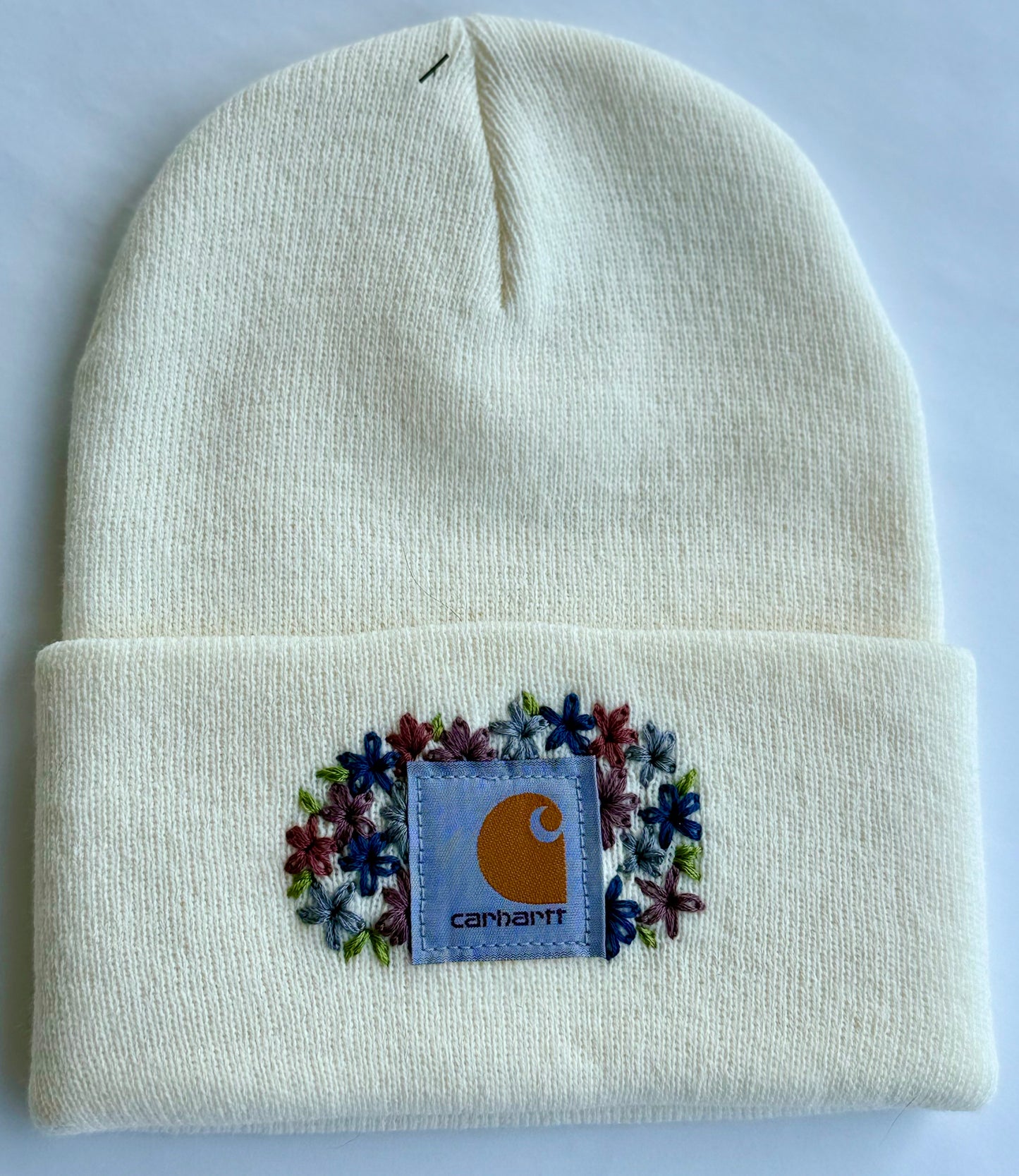 White adult embroidered winter hat