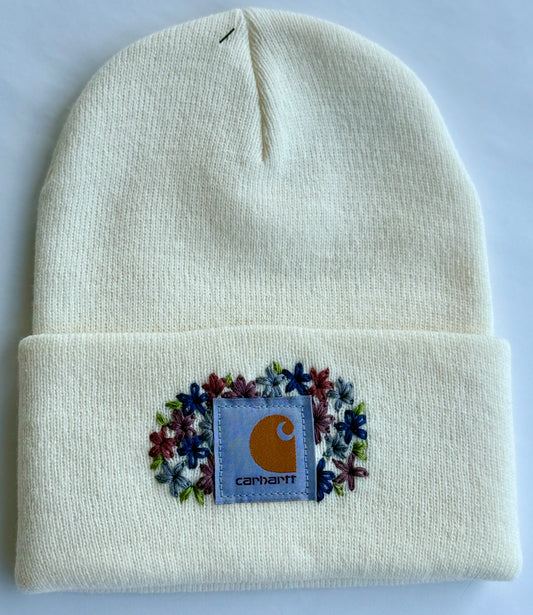 White adult embroidered winter hat