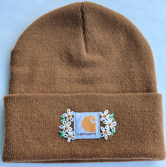 Youth size brown embroidered winter hat