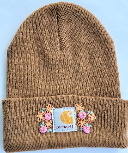 Toddler brown embroidered hat