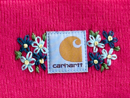 Pink embroidered winter youth hat