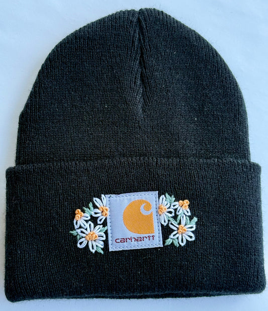 Infant black winter embroidered hat