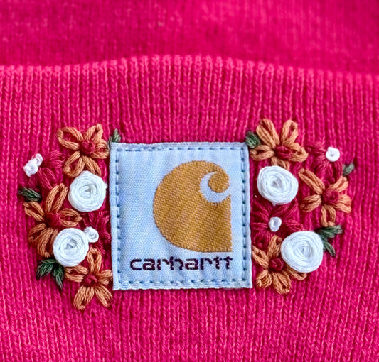 Pink infant winter embroidered winter hat