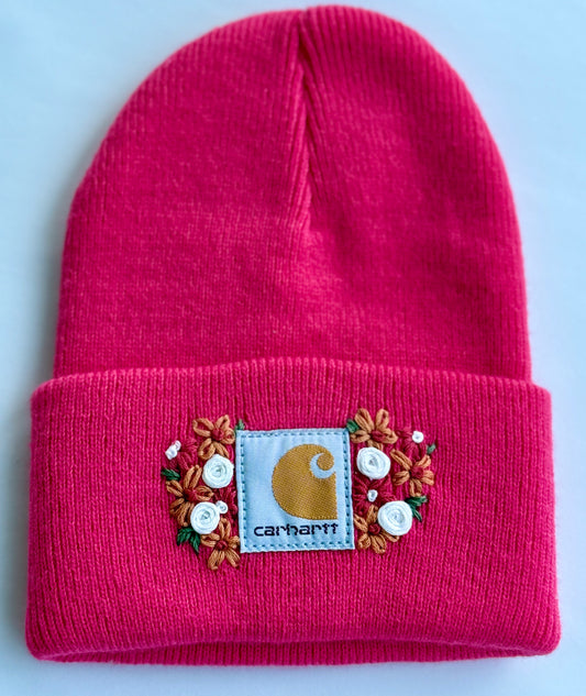 Pink infant winter embroidered winter hat