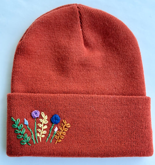 Burnt orange youth embroidered winter hat