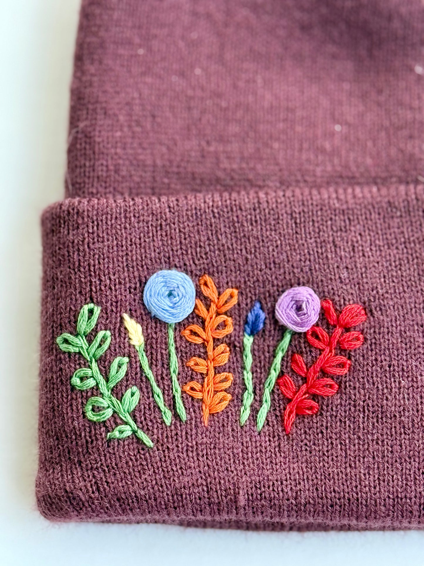 Plum youth embroidered winter hat