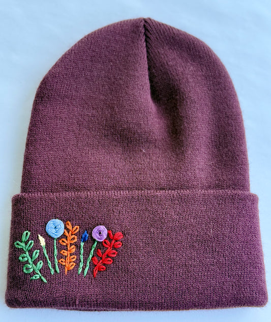 Plum youth embroidered winter hat
